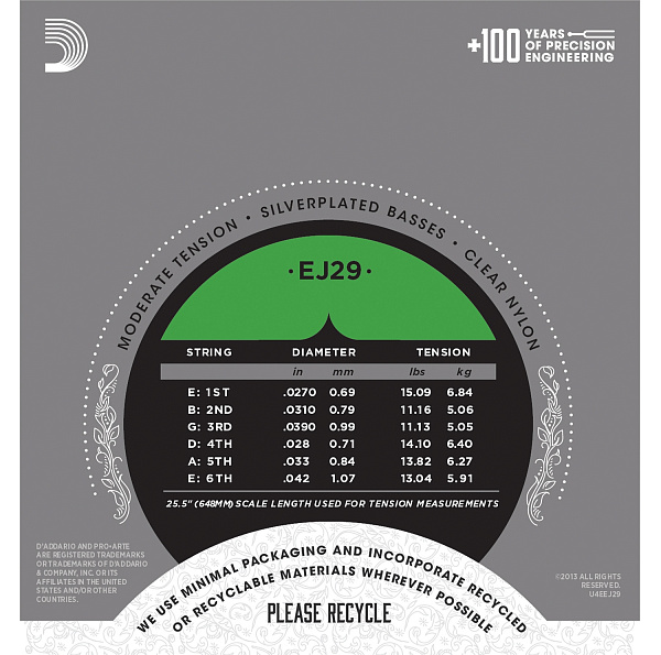 D'ADDARIO EJ29 - струны для классической гитары, серебро (Silver)