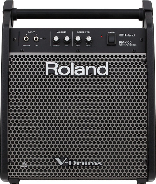 Монитор ROLAND [PM-100] для электронных барабанов (V-Drums) с мощностью 80 Вт, 10-дюймовым НЧ-динамиком и твитером, встроенным микшером, входами для V-Drums и линейных сигналов, двухполосным эквалайзером.