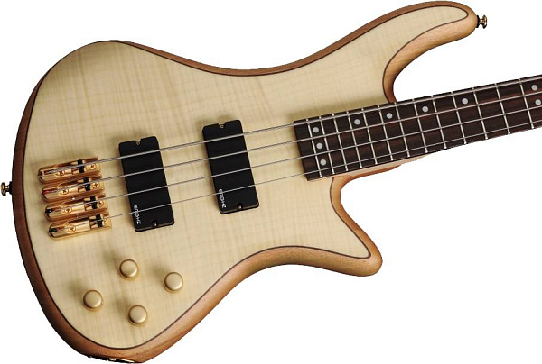 Бас-гитара SCHECTER [STILETTO CUSTOM-4 NAT] бас-гитара 4-струнная, корпус красное дерево, топ: волнистый клен, гриф: клен/орех, на болтах, накладка: палисандр, 24 лада, цвет Natural Satin (NAT)