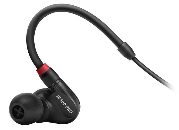 Внутриканальные, динамические наушники Sennheiser [IE 100 PRO BLACK] 10 мм драйвер, 20–18 000 Гц, 20 Ом, 115 дБ, кабель 1,3 м, съёмный, пассивное шумоподавление, черного цвета