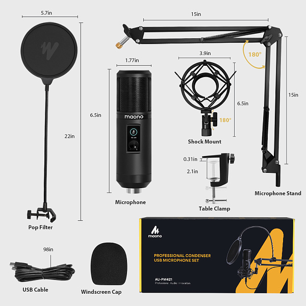 Maono AU-PM421 - USB-микрофон, конденсаторный кардиоидный c кнопкой