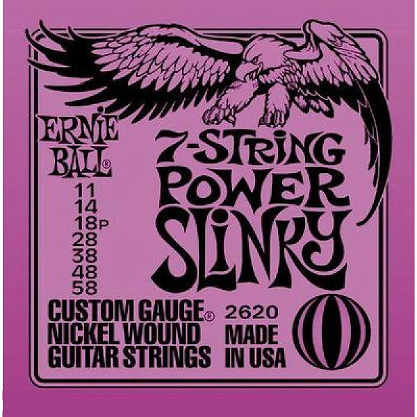 Ernie Ball 2620 Струны для 7-струнной электрогитары Nickel Wound Power Slinky 7 (11-58).