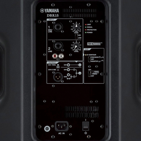 Акустическая система Yamaha [DBR15] активная. 15"НЧ, 2,5"ВЧ. 50Гц – 20кГц. 1000 Вт. H x V: 90°х60°. Макс. SPL: 132dB. Вх.1: Combo x1, Вх.2: Combo x 1 + 2RCA, OUTPUT: XLR3-32 x 1 (CH1 проходной или CH1+CH2 Mix). Гнездо 35мм. Цвет: чёрный.