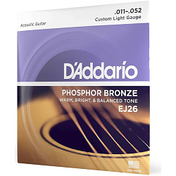 D'Addario EJ26 - Струны для акустической гитары (11-52), Custom Light, фосфорная бронза