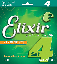 ELIXIR 14502 струны для бас гитары NanoWeb Lt (045), акустический 4стр. Бас