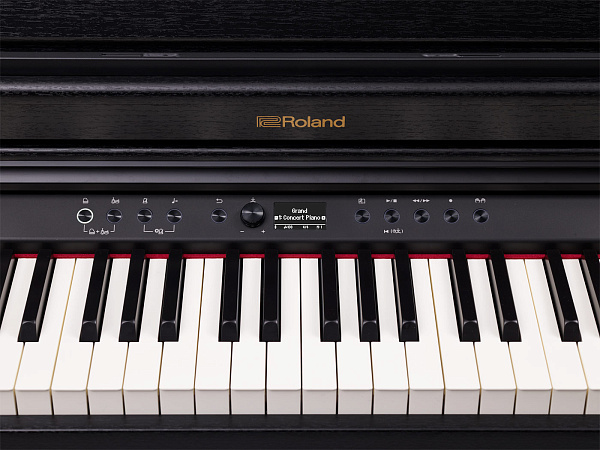 Цифровое пианино ROLAND [RP701-CB] корпусное, клавиатура PHA-4, покртиые клавиш под слоновую кость,  324 тембра, полифония - 256 голосов, функция обучения, 3 педали, 2 выхода на наушники,  цвет Contemporary Black.