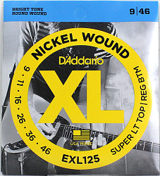 D'Addario EXL125 XL Nickel Wound - Струны для электрогитары Super Light Top/Regular Bottom (9-46).