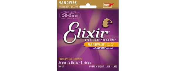 ELIXIR 16027 NanoWeb струны для акустич. гитары Custom Light 11-52, фосфор/бронза