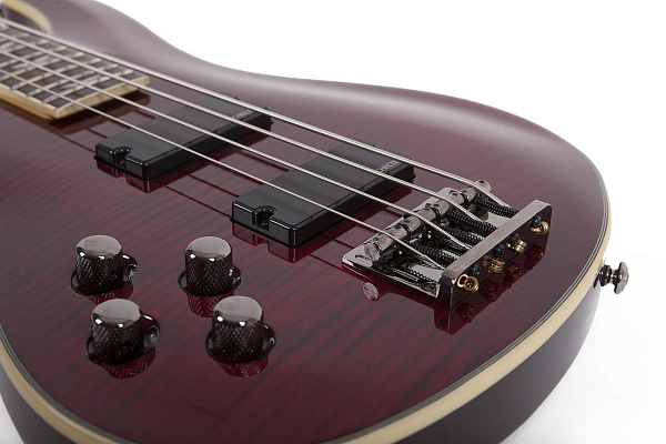 Бас-гитара SCHECTER [OMEN EXTREME-4 LH BCH] леворукая 4-струнная бас-гитара, корпус: красное дерево, топ: огненный клен, гриф: клен, накладка: палисандр, 24 лада, цвет: Black Cherry (BCH)