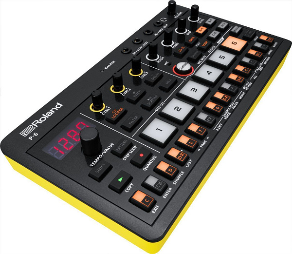Компактный креативный сэмплер ROLAND [P-6] серии AIRA Compact с 48 сэмплами, 6 пэдами, 64-шаговым секвенсором, гранулярным режимом, 20 мультиэффектами, USB-C, MIDI, встроенным микрофоном, работает от аккумулятора (до 3 ч).
