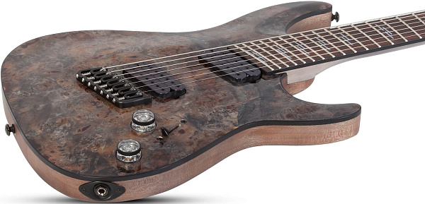 Электрогитара SCHECTER [OMEN ELITE-7 MS CHAR] электрогитара 7-струнная, мультимензур, корпус: красное дерево, топ: кап, гриф: клен, накладка: палисандр, 24 лада, цвет: Charcoal (CHAR)