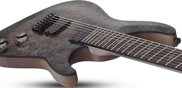 Электрогитара SCHECTER [OMEN ELITE-7 MS CHAR] электрогитара 7-струнная, мультимензур, корпус: красное дерево, топ: кап, гриф: клен, накладка: палисандр, 24 лада, цвет: Charcoal (CHAR)